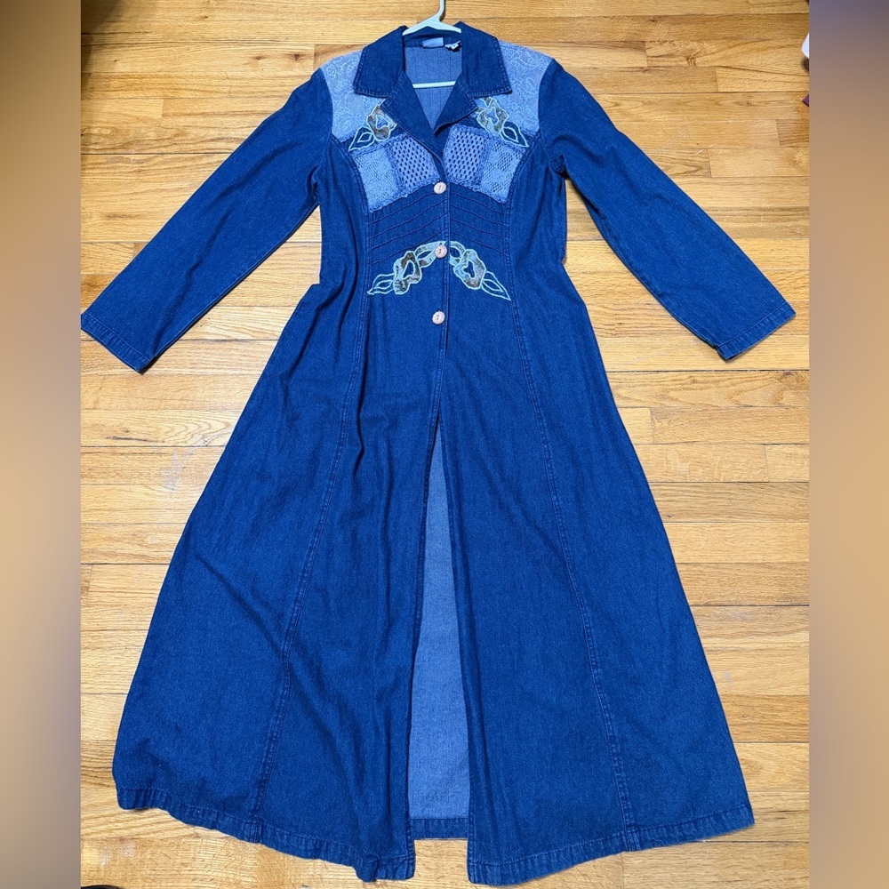 Vintage Styleworks Denim Embroidered Lace Dress/Duster #0003